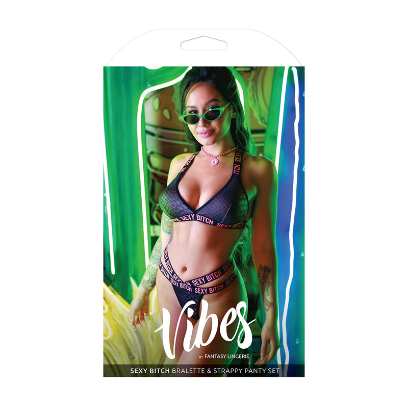 Fantasy Lingerie Vibes Sexy Bitch Reptile Print Set Black S/M - Fantasies Boutique