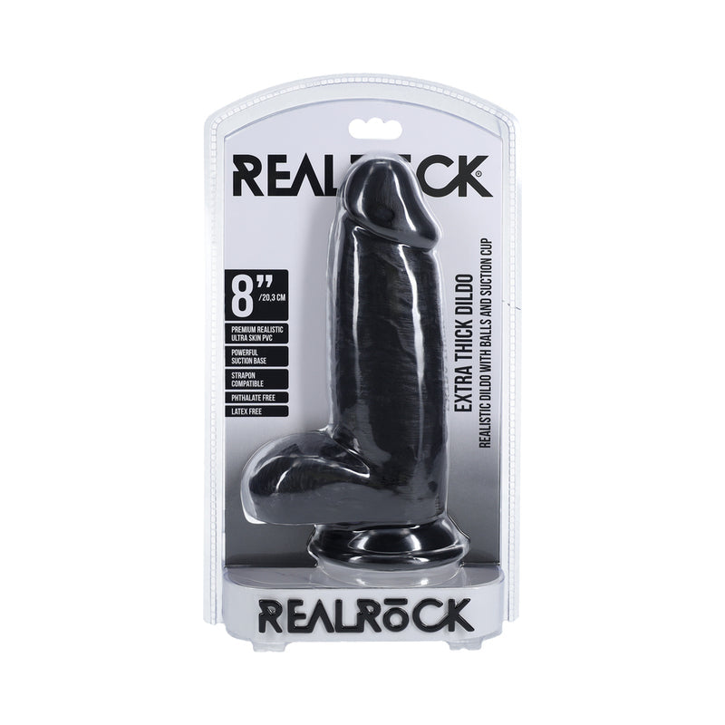 RealRock Extra Thick 8 in. Dildo with Balls Black - Fantasies Boutique