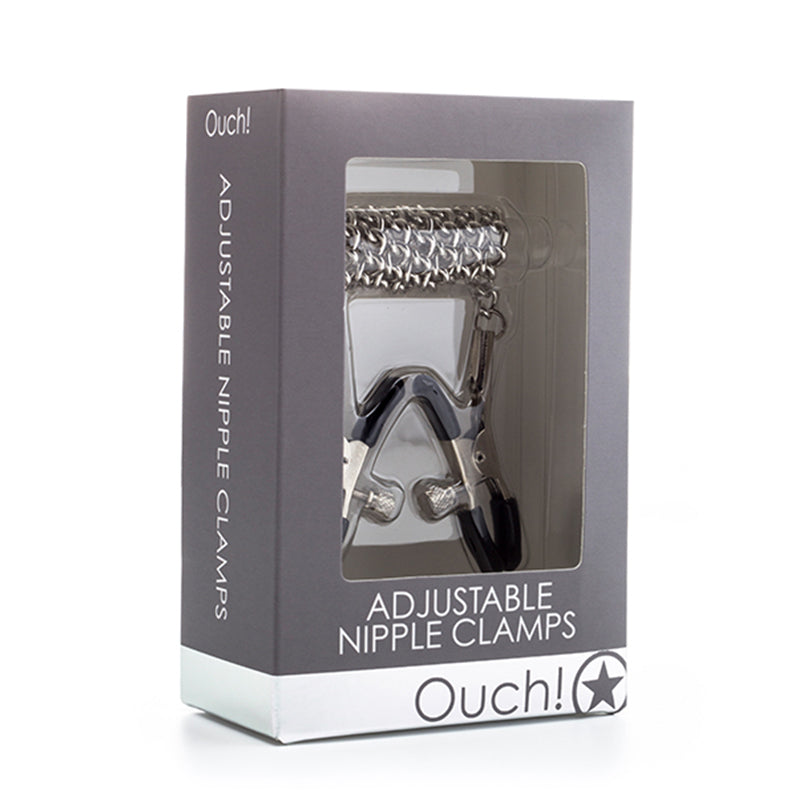 Ouch! Adjustable Metal Nipple Clamps With Chain Silver - Fantasies Boutique