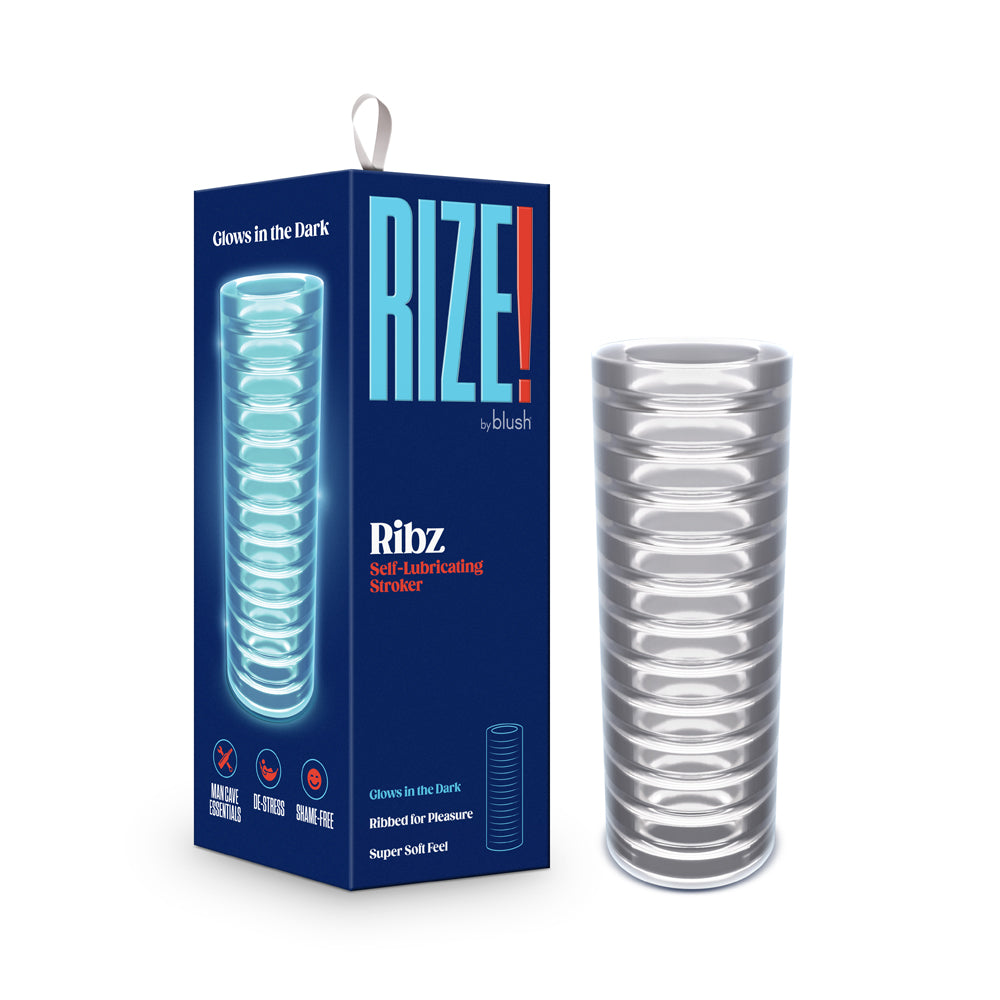 RIZE! Ribz Glow in the Dark Self-Lubricating Stroker Clear - Fantasies Boutique