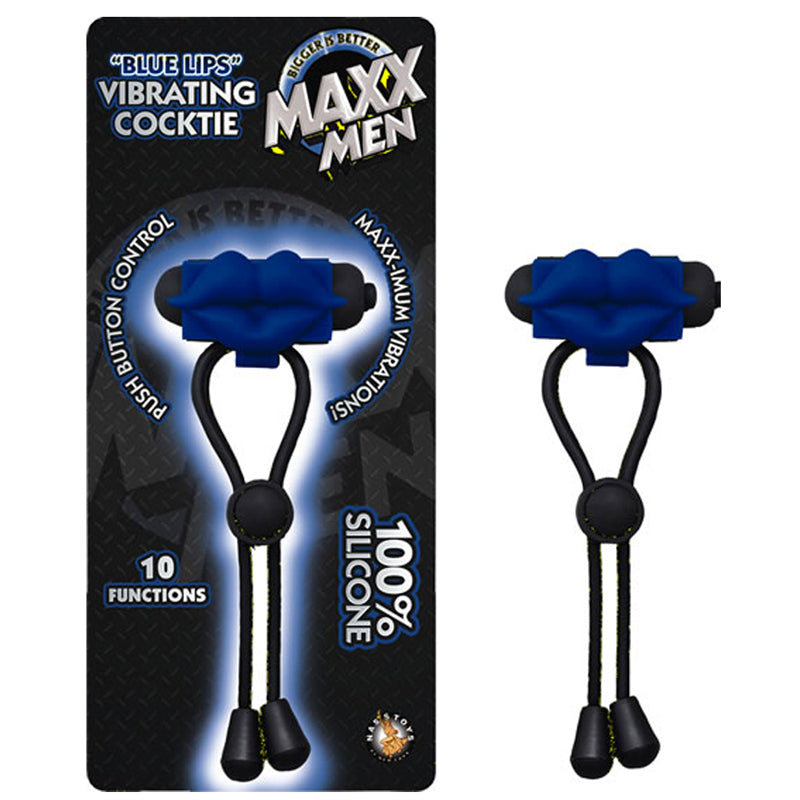 Maxx Men Blue Lips Vibrating Cocktie  Lasso/Bolo 10 Function Waterproof Blue - Fantasies Boutique