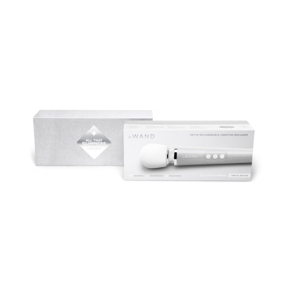 Le Wand All That Glimmers Petite Rechargeable Vibrating Massager Special Edition Set White - Fantasies Boutique