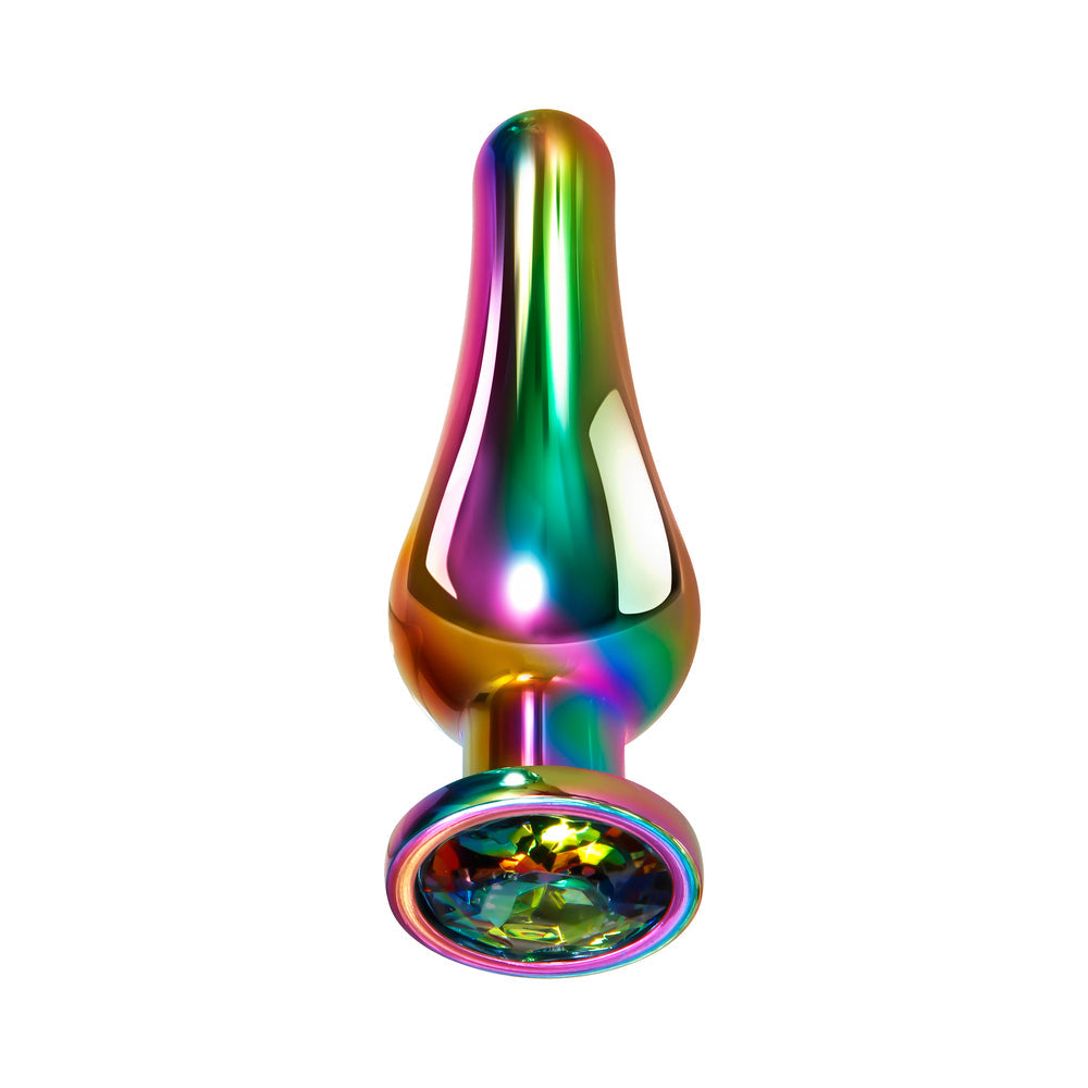 Evolved Rainbow Metal Anal Plug With Rainbow Gemstone Base Medium - Fantasies Boutique