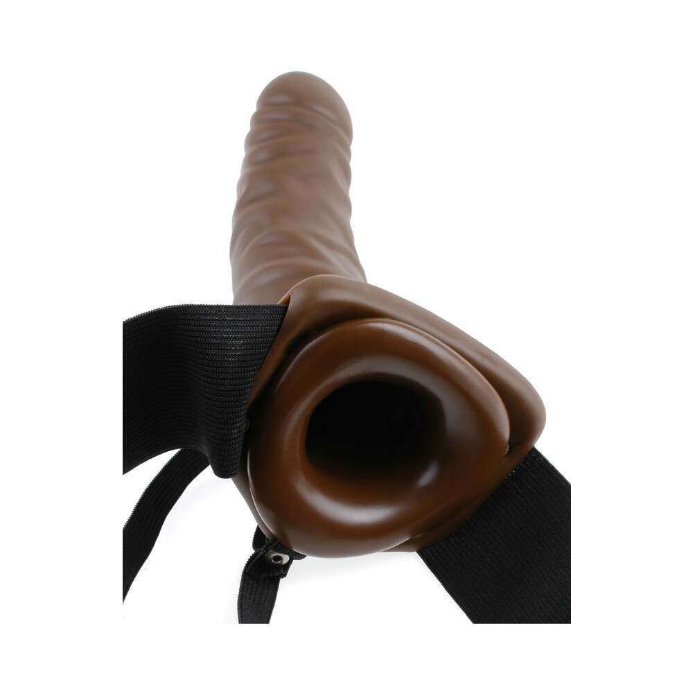 Fetish Fantasy Series 8 in. Vibrating Hollow Strap-On Brown/Black - Fantasies Boutique