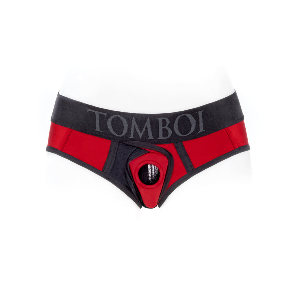 SpareParts Tomboi Cover Brief Style Underwear Harness Nylon Red/Black XXS