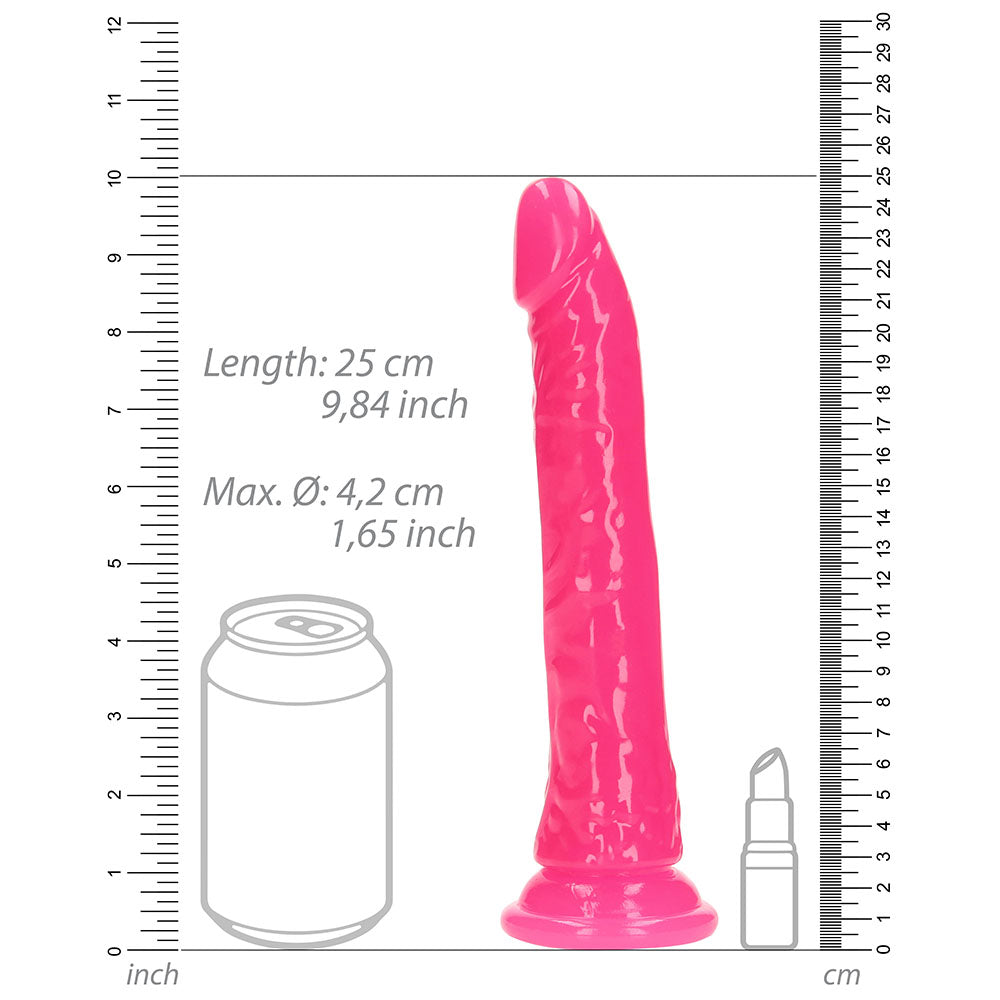 RealRock Glow in the Dark Slim 9 in. Dildo Neon Pink - Fantasies Boutique