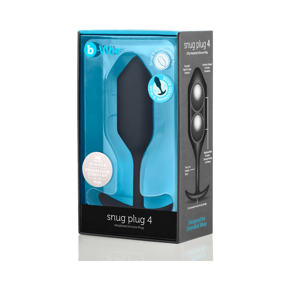 b-Vibe Snug Plug 4 Weighted Silicone Anal Plug Black - Fantasies Boutique