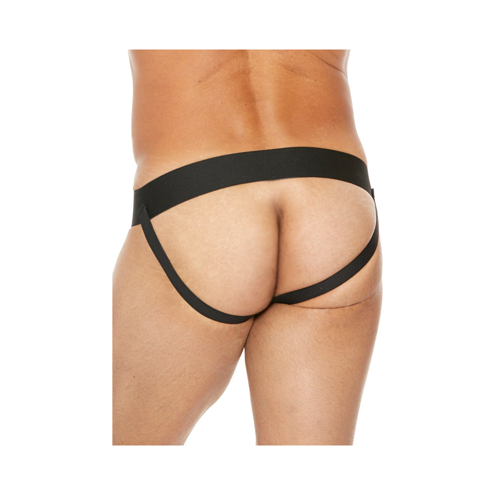 Shots Premium Leather Plain Front Zip Jock Black S/M Hanging - Fantasies Boutique