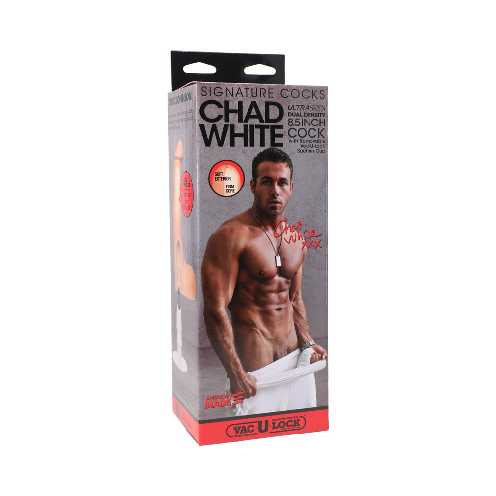 Signature Cocks - Chad White 8.5 Inch ULTRASKYN Cock with Removable Vac-U-Lock Suction Cup Vanilla - Fantasies Boutique
