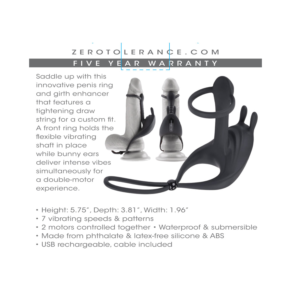 Zero Tolerance Saddle Up Rechargeable Vibrating C-Ring & Girth Enhancer Silicone Black - Fantasies Boutique
