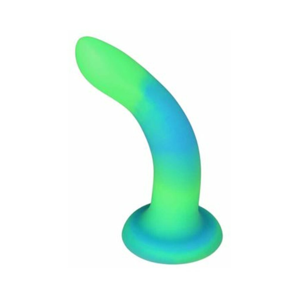 Addiction Rave Bendable 8 in. Silicone Dildo Glow in the Dark Blue Green - Fantasies Boutique