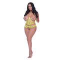 Magic Silk Love Star Cupless Bustier & Open Crotch Panty Set Neon Chartreuse Queen Size - Fantasies Boutique