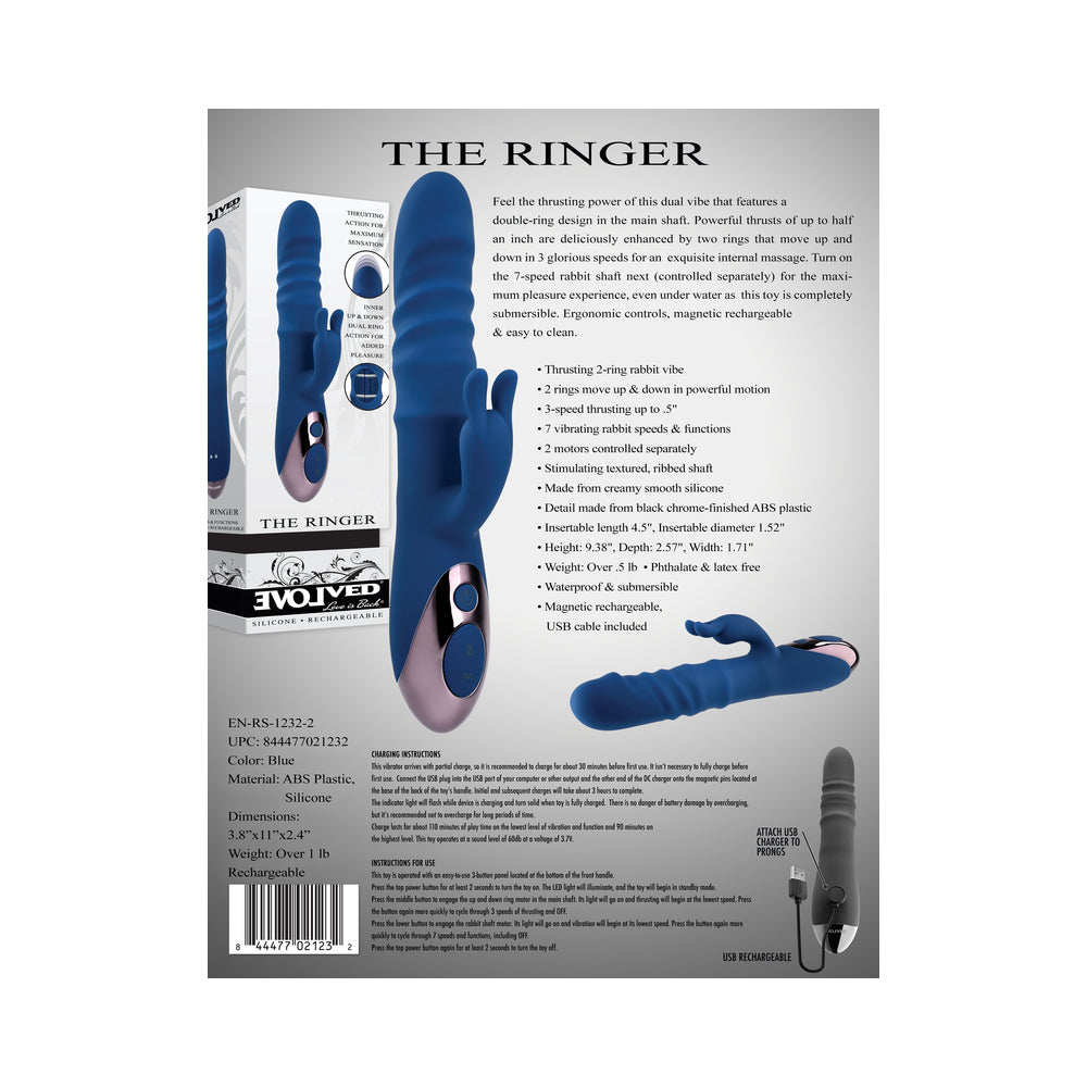 Evolved The Ringer Rechargeable Thrusting Silicone Rabbit Vibrator Blue - Fantasies Boutique