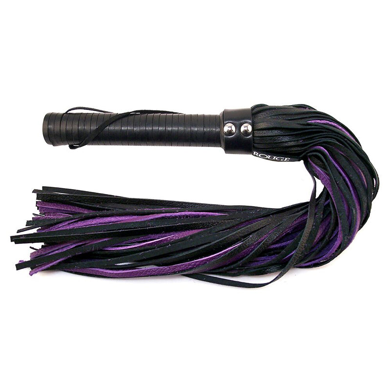 Rouge Flogger w/Leather Handle & Floggers Black/Purple - Fantasies Boutique