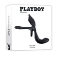Playboy The 3 Way Rechargeable Remote Controlled Vibrating Silicone Cockring with Stimulator Black - Fantasies Boutique