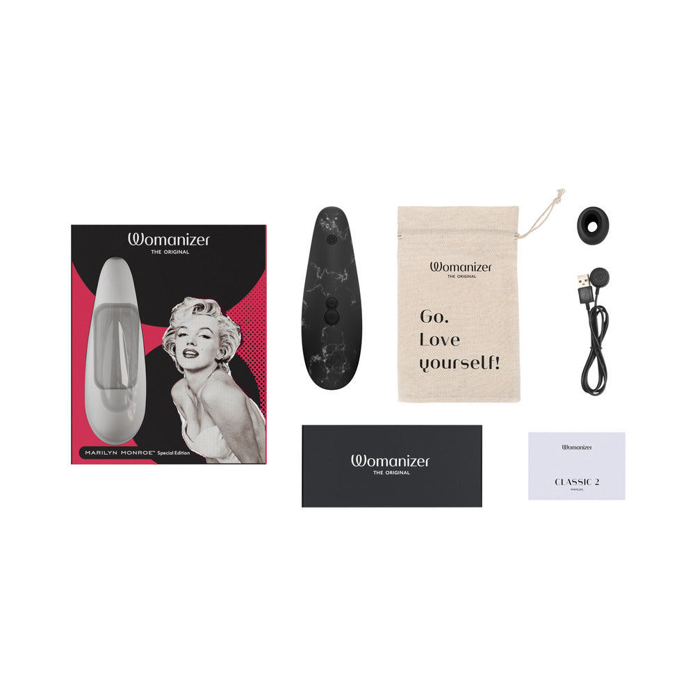 Womanizer x Marilyn Monroe Classic 2 Special Edition Pleasure Air Clitoral Stimulator Black Marble - Fantasies Boutique