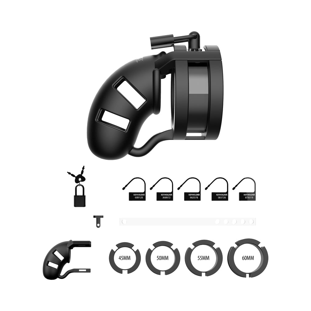 Shots ManCage Model 18 Adjustable 3.5 in. Silicone Ballsplitter Cock Cage Black - Fantasies Boutique