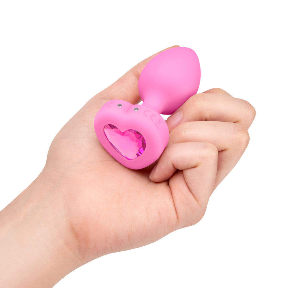 b-Vibe Vibrating Heart Anal Plug with Heart-Shaped Jewel Base S/M Pink - Fantasies Boutique