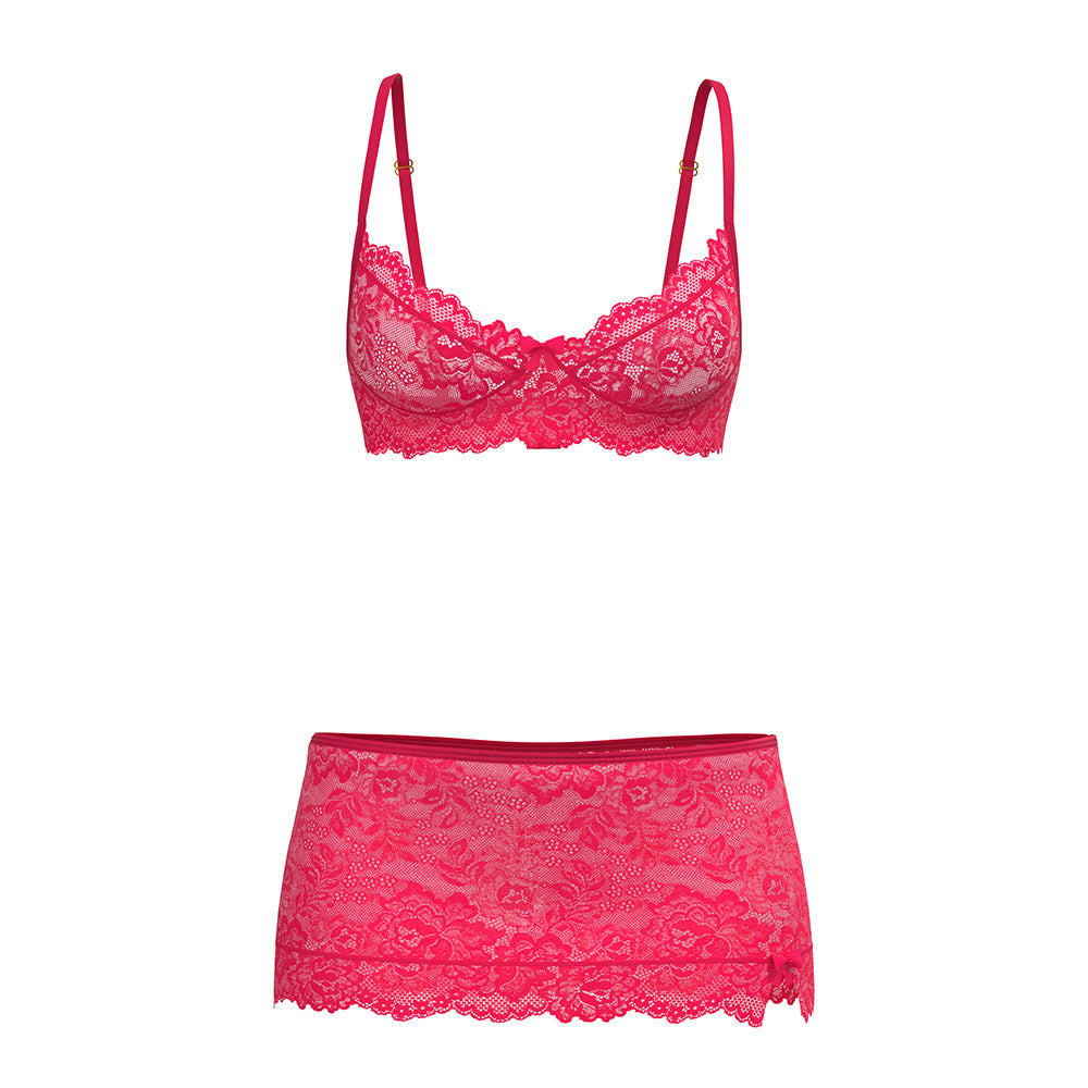 Magic Silk Get It Girl Bra, Skirt & Thong Set Diva Pink Queen Size