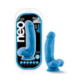 Neo Elite 7 in. Silicone Dual Density Dildo with Balls Neon Blue - Fantasies Boutique