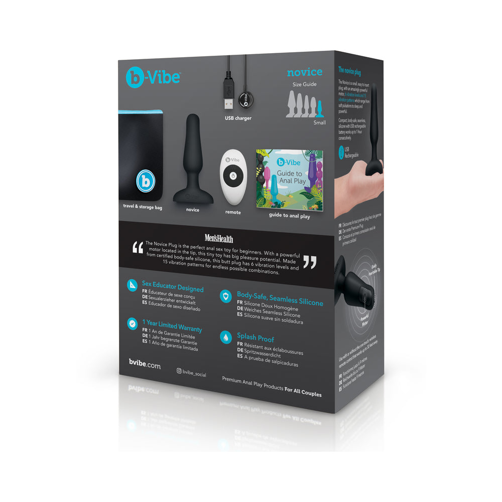 b-Vibe Novice Rechargeable Remote-Controlled Vibrating Silicone Anal Plug Black - Fantasies Boutique