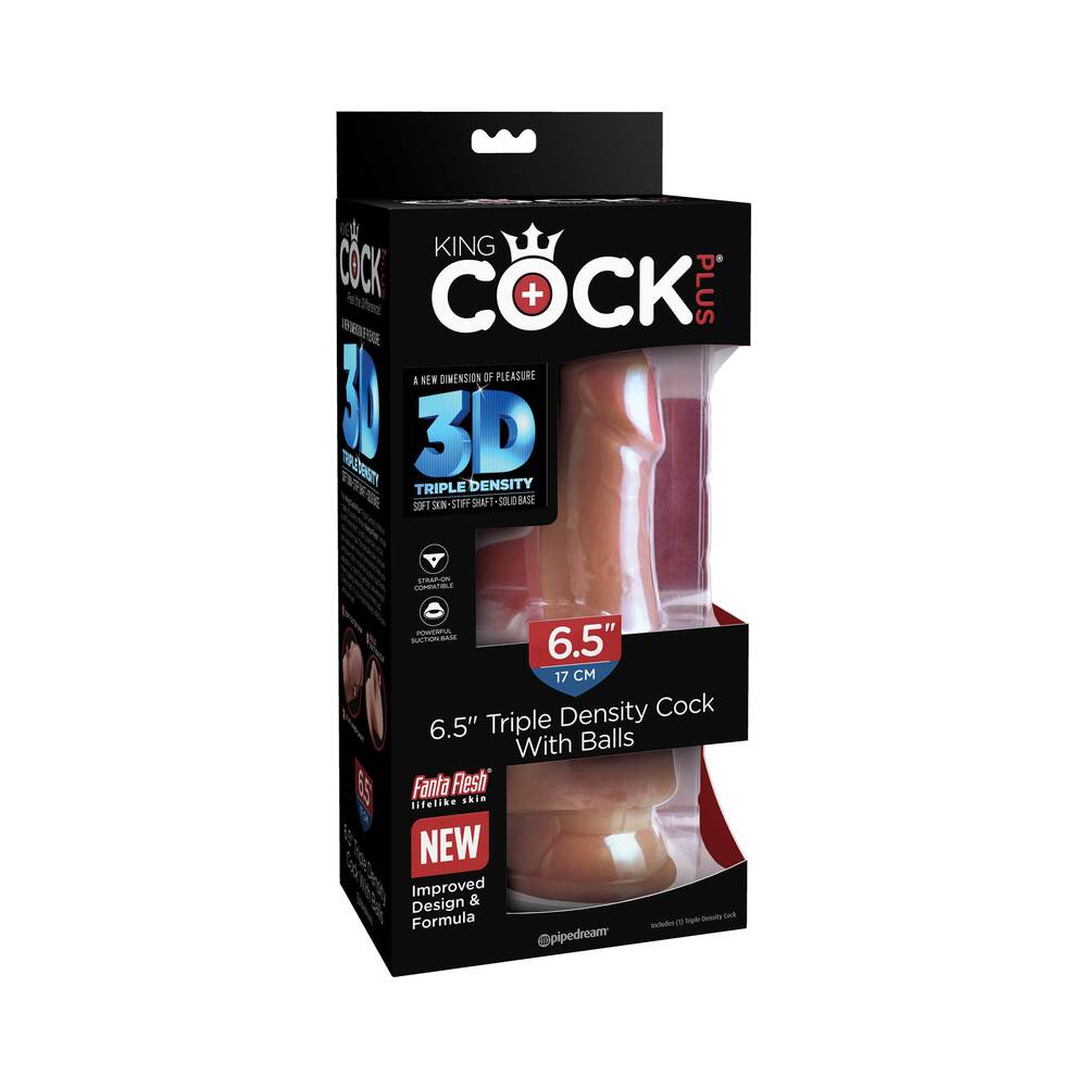 King Cock Plus 6.5 in. Triple Density Cock With Balls Realistic Suction Cup Dildo Tan - Fantasies Boutique