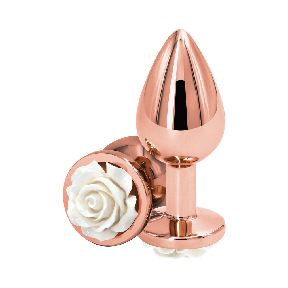 Rear Assets Rose Anal Plug Medium White - Fantasies Boutique