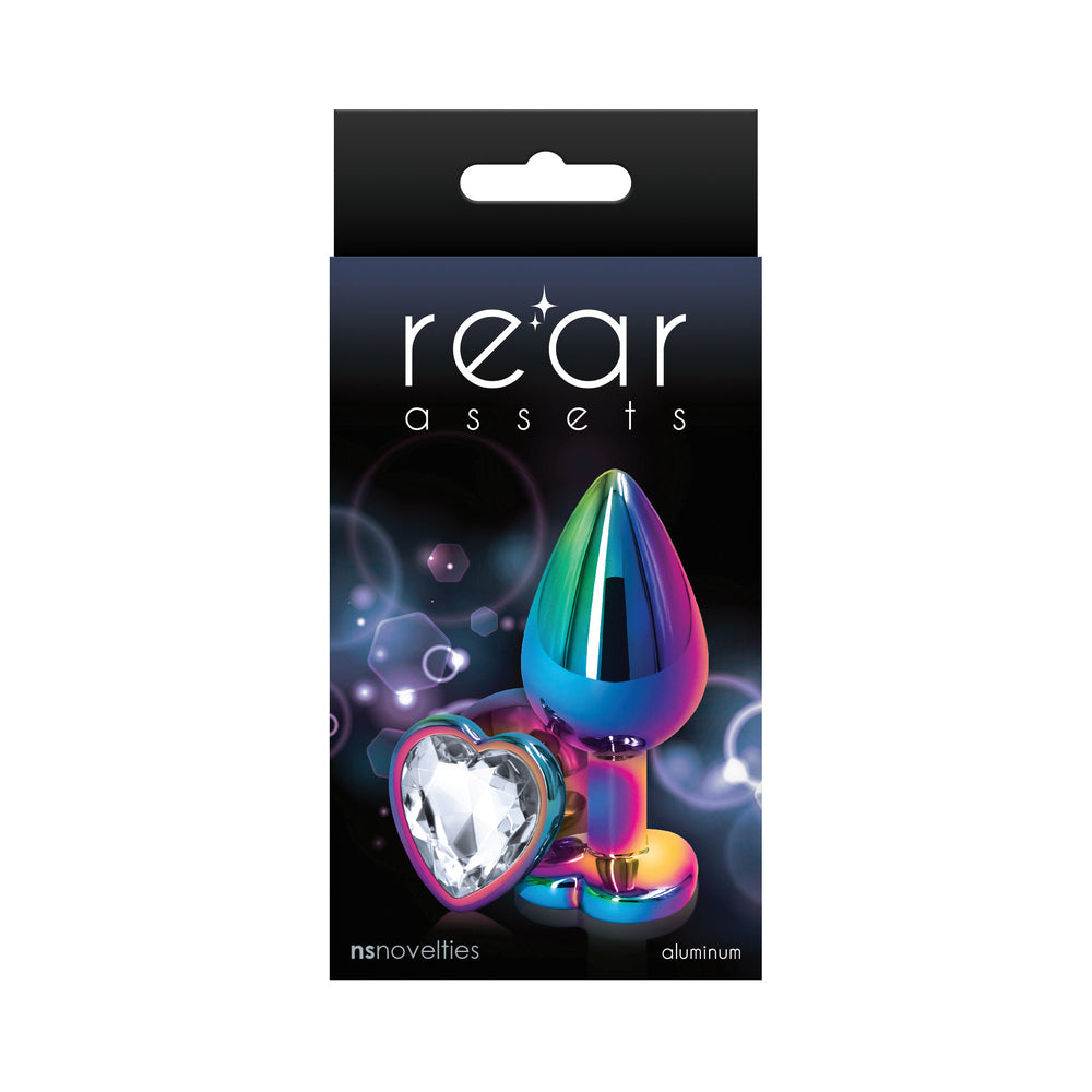 Rear Assets Metal Heart Plug Medium Multicolor/Clear - Fantasies Boutique