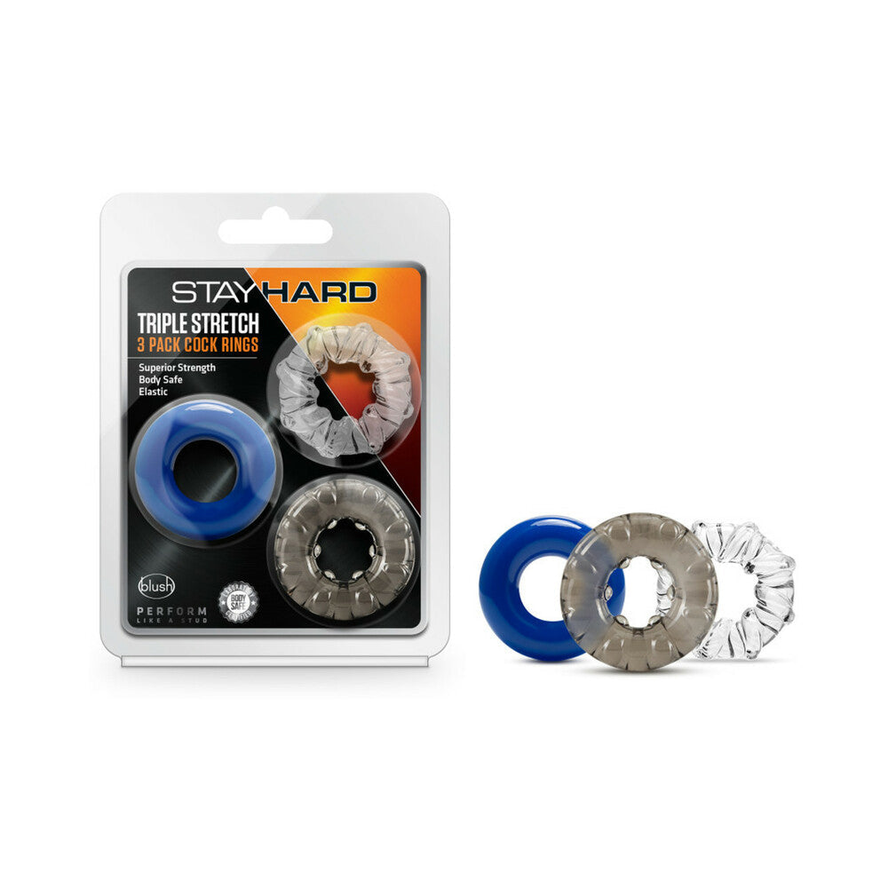 Blush Stay Hard Triple Stretch Cockrings 3-Pack Assorted Colors - Fantasies Boutique