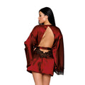 Dreamgirl Open Back Satin Robe with Lace Detail Oxblood L