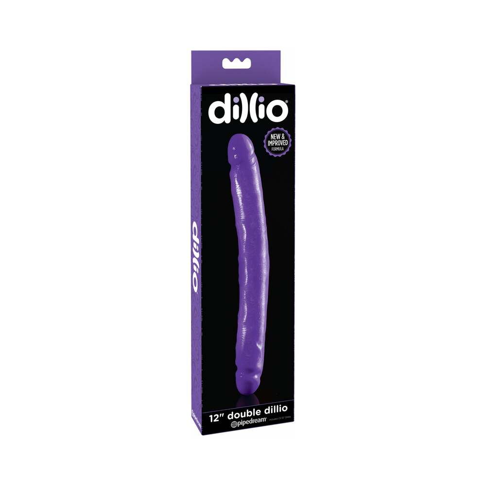 Dillio 12 in. Double Dong Realistic Dual-Ended Dildo Purple - Fantasies Boutique