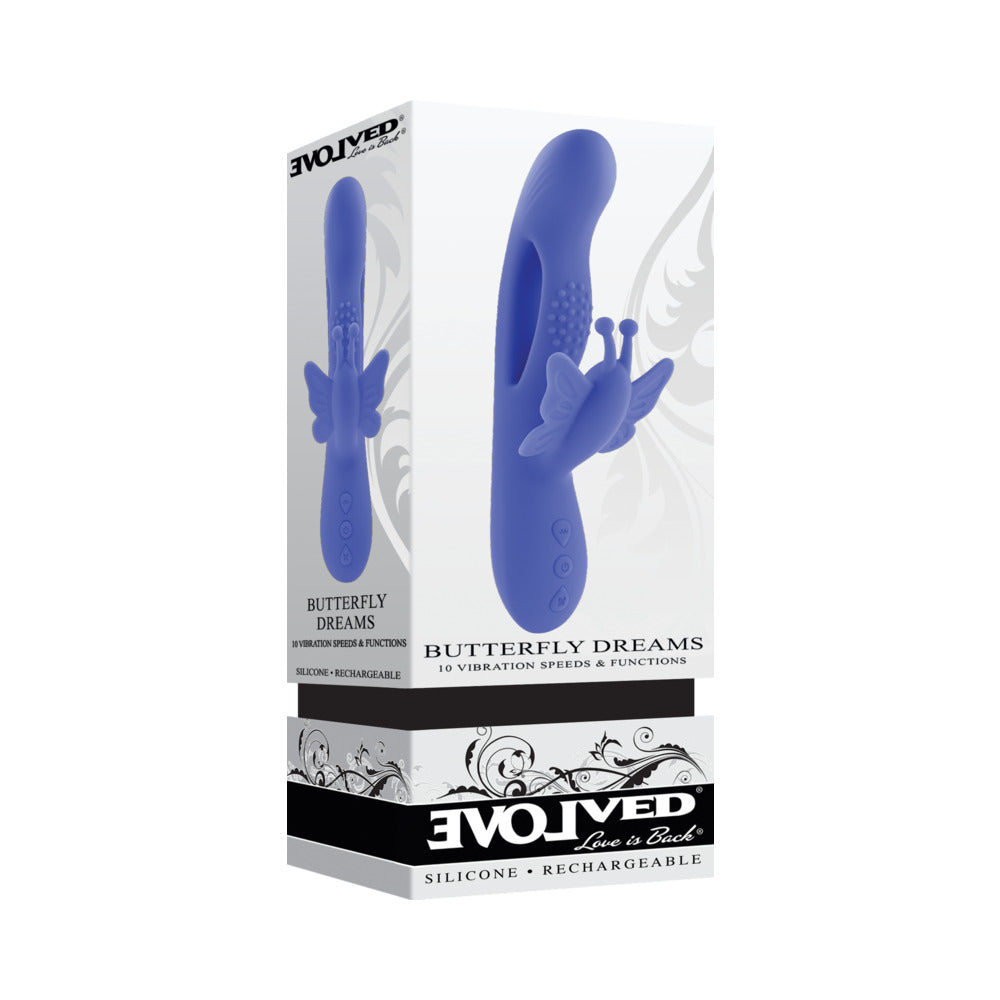 Evolved Butterfly Dreams Rechargeable Dual Stim Vibe Silicone Blue - Fantasies Boutique