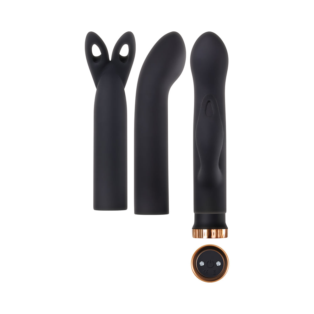 Evolved Four Play Rechargeable Silicone Bullet Vibrator and 3-Piece Sleeve Set Black - Fantasies Boutique
