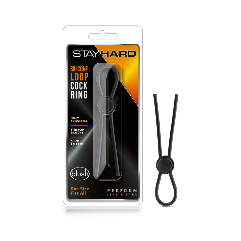 Stay Hard Silicone Loop Lasso/Bolo Cockring Black - Fantasies Boutique