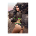 Fantasy Lingerie Vibes Fuck Ur Rules UV Reactive Longsleeve Fishnet Top, Panty, Pasties Black S/M - Fantasies Boutique