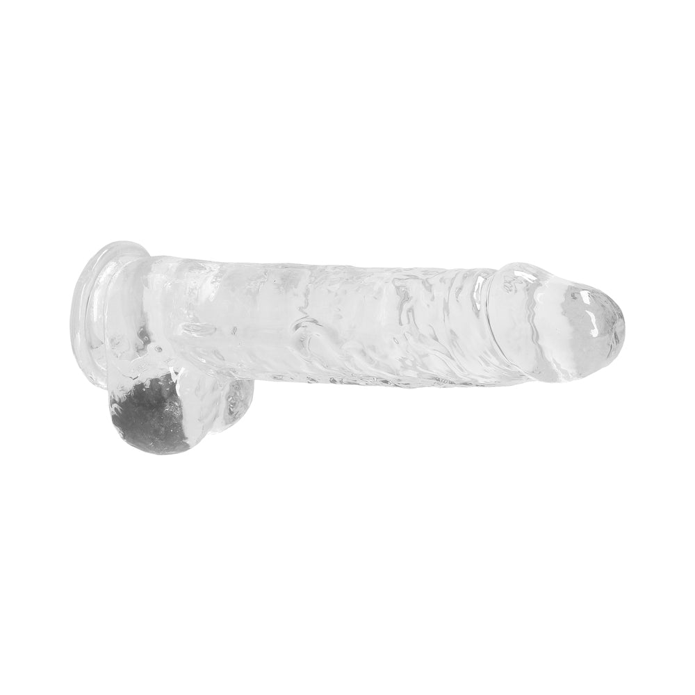 RealRock Crystal Clear Realistic 9 in. Dildo With Balls and Suction Cup Clear - Fantasies Boutique