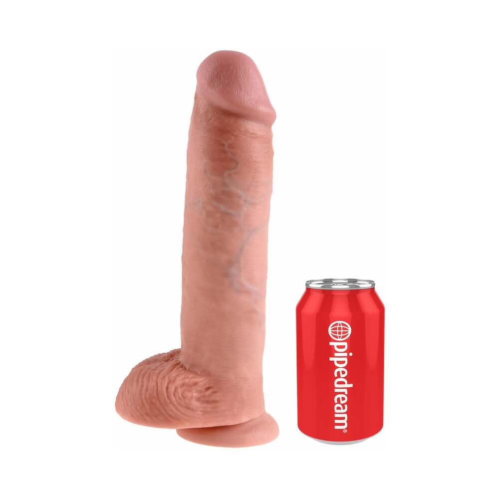 King Cock 11 in. Cock With Balls Realistic Suction Cup Dildo Beige