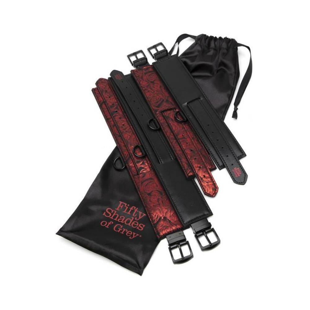 Fifty Shades of Grey Sweet Anticipation Reversible Under Mattress Restraint Set Red/Black - Fantasies Boutique