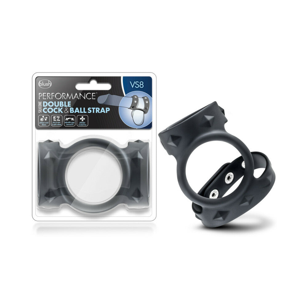 Performance VS8 Silicone Double Cock & Ball Strap Black - Fantasies Boutique