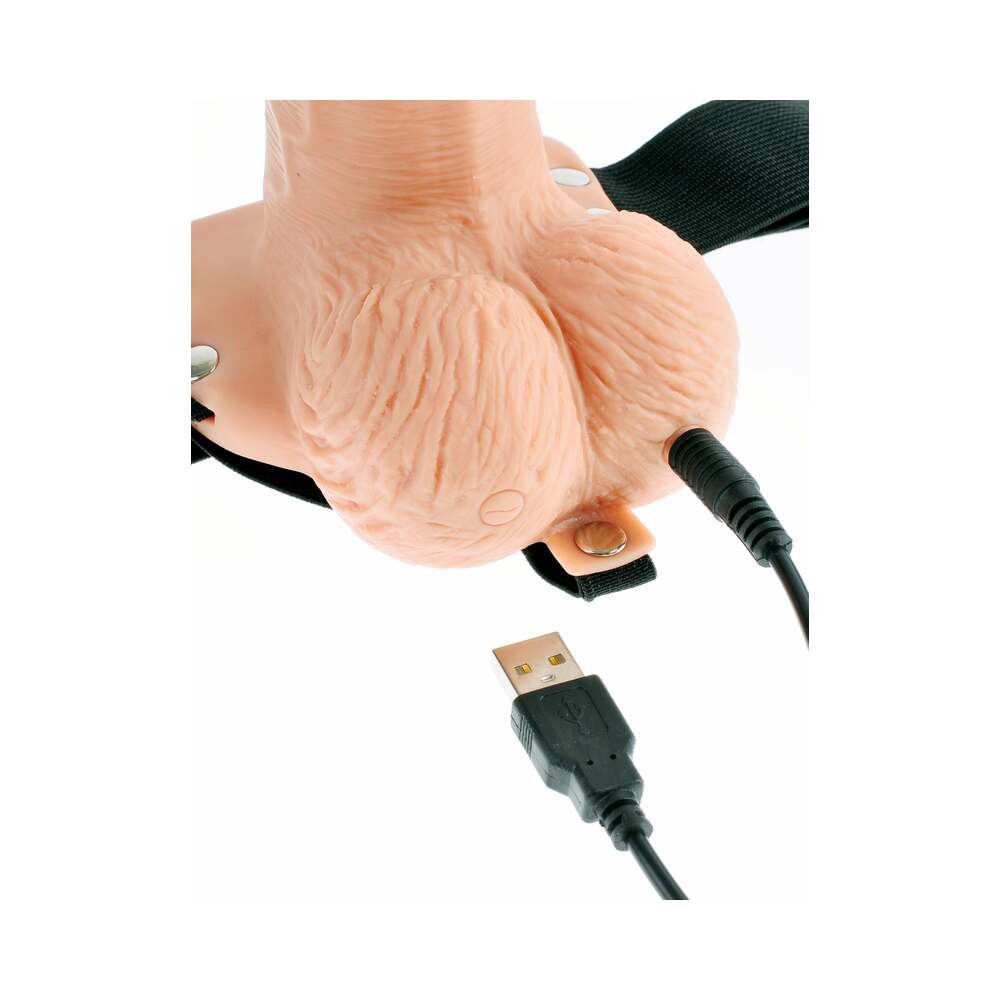 Fetish Fantasy Series Vibrating 6 in. Hollow Strap-On With Balls Beige/Black - Fantasies Boutique