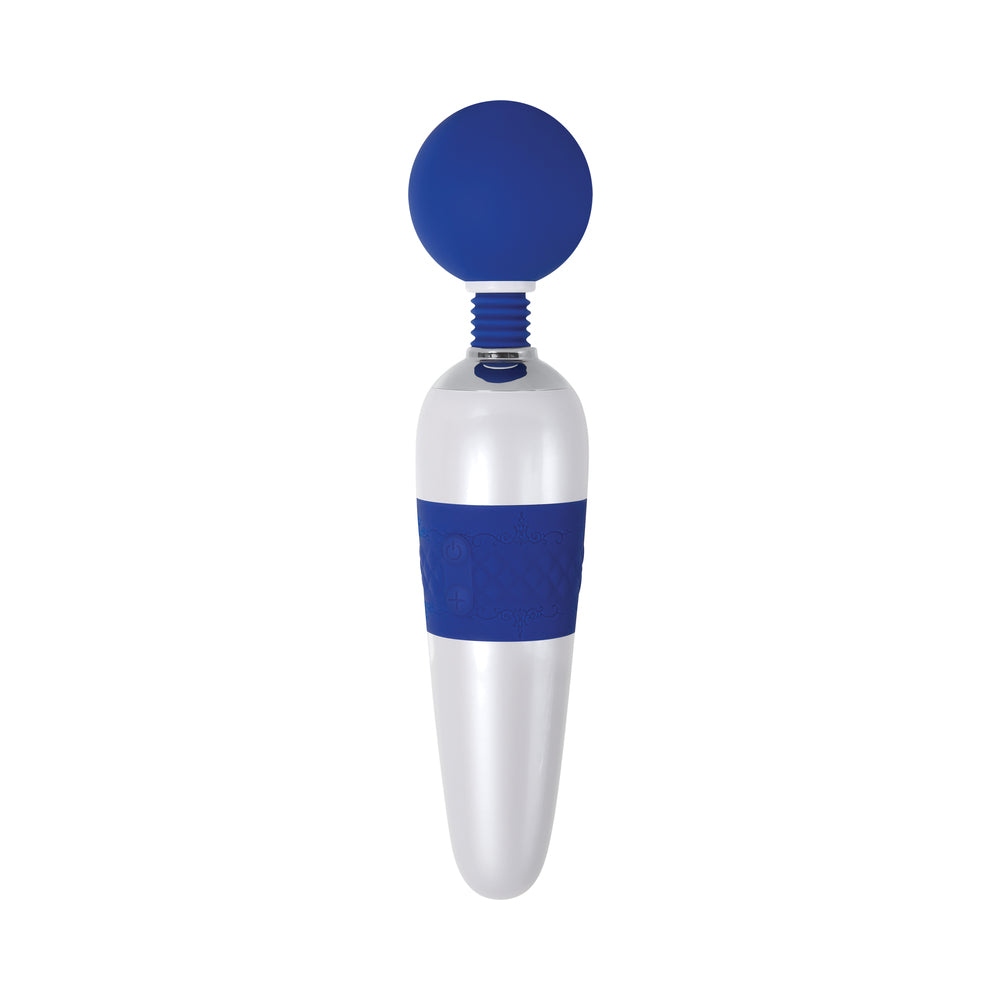 Evolved On The Dot Rechargeable Silicone Flexible Head Wand Vibrator Blue/White - Fantasies Boutique