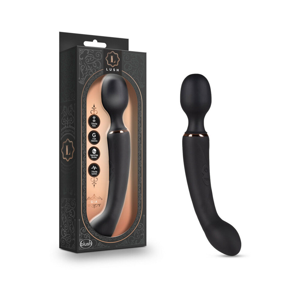 Blush Lush Gia Rechargeable Silicone Dual-Ended G-Spot and Wand Vibrator Black - Fantasies Boutique