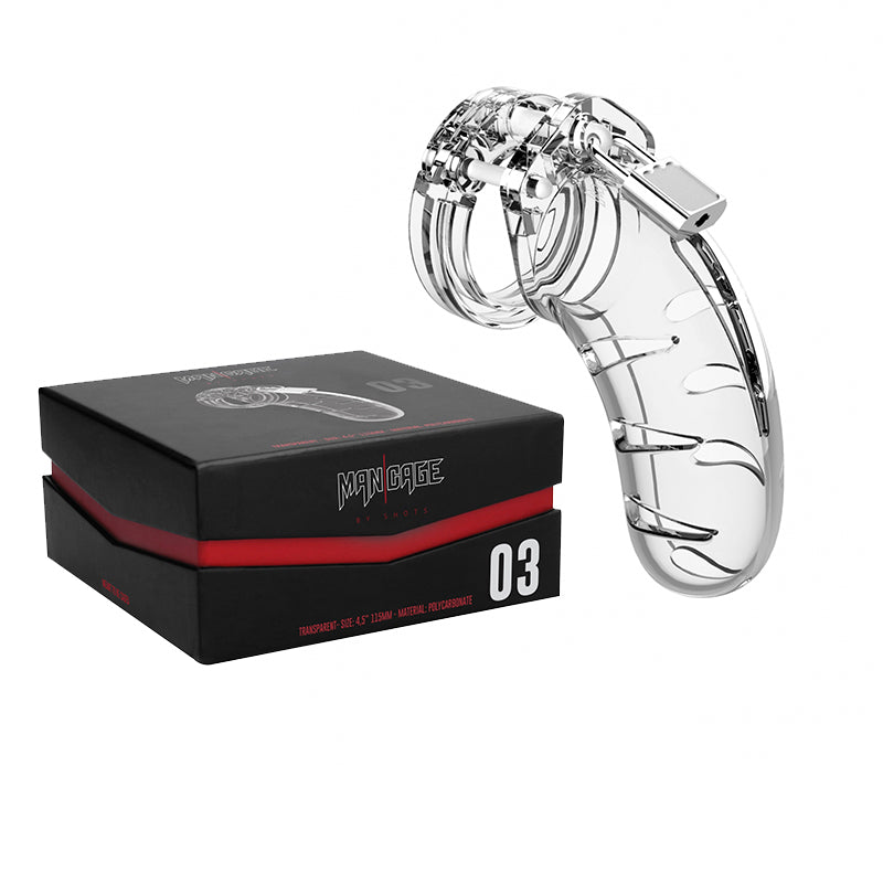 Shots ManCage Model 03 Adjustable 4.5 in. Chastity Cock Cage Clear - Fantasies Boutique