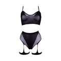 Le Desir Bliss 2-Piece Fishnet Bra & Gartered Panty Set Black O/S - Fantasies Boutique