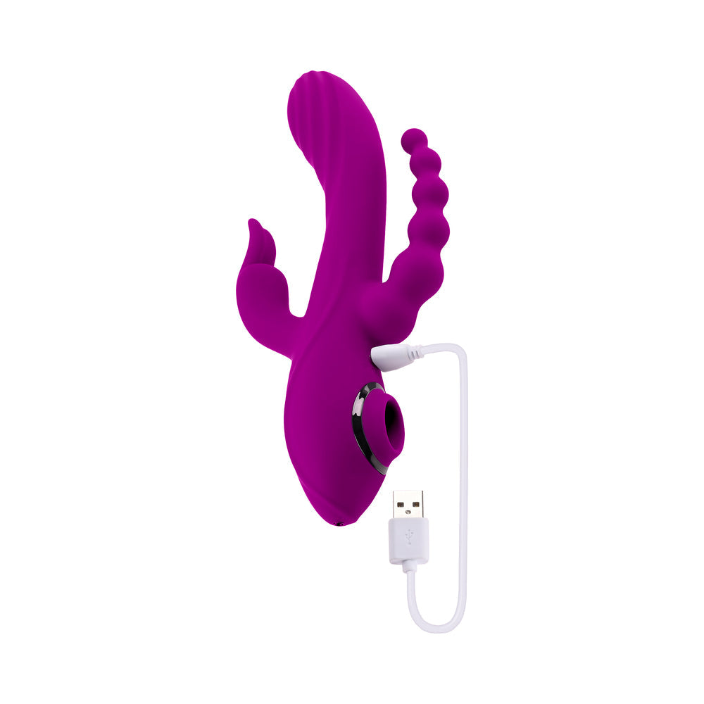 Evolved Fourgasm Rechargeable Triple Stim Vibe with Suction Silicone Purple