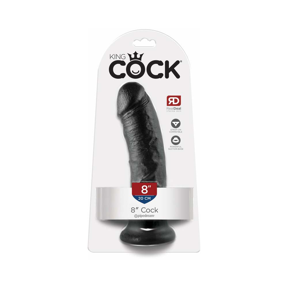 King Cock 8 in. Cock Realistic Dildo With Suction Cup Black - Fantasies Boutique