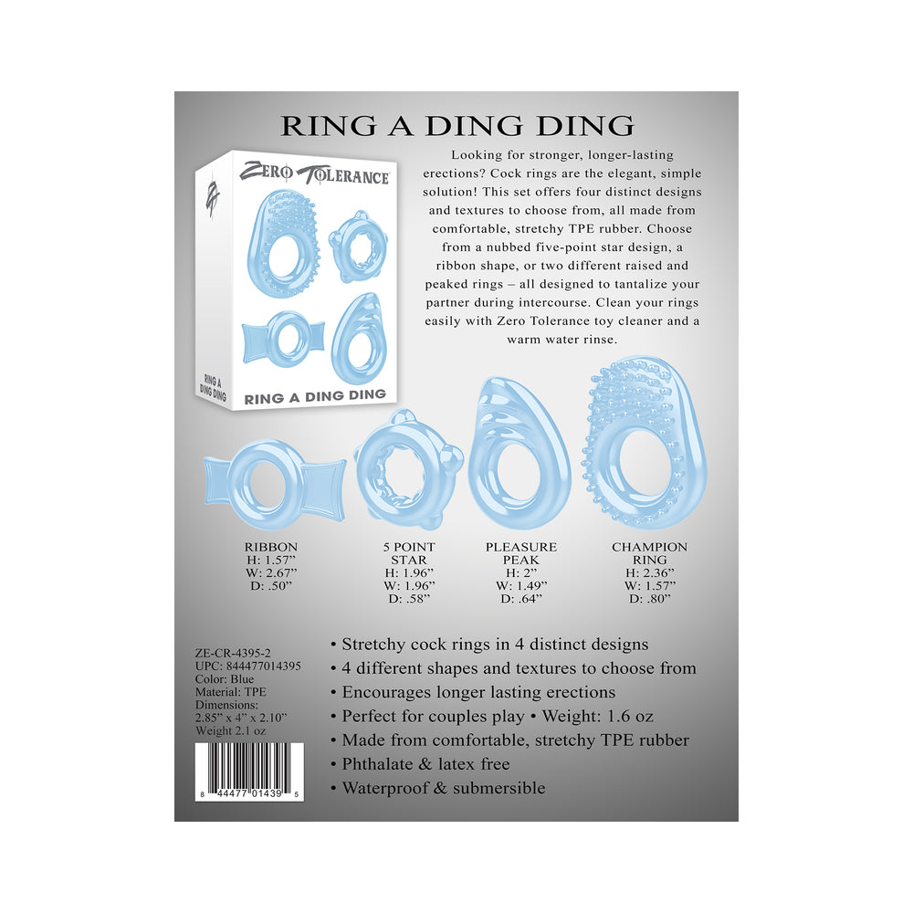 Zero Tolerance Ring A Ding Ding 4-Piece Cockring Set Blue - Fantasies Boutique