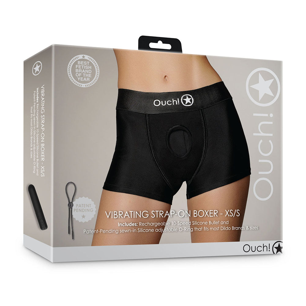 Ouch! Vibrating Strap-on Boxer Black XS/S - Fantasies Boutique