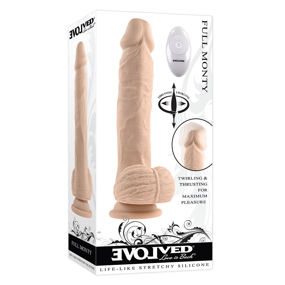 Evolved Full Monty Rechargeable Remote-Controlled Thrusting Twirling 9 in. Silicone Dildo Light - Fantasies Boutique