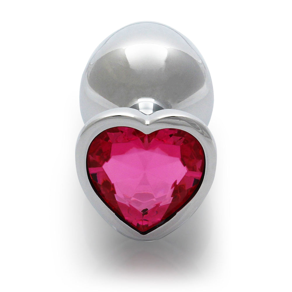 Shots Ouch! Heart Gem Butt Plug Medium Silver/Rubellite Pink - Fantasies Boutique